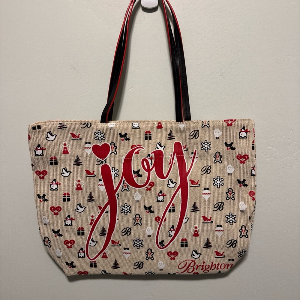 Brighton Joy Festive Beige Tote with Red Accents